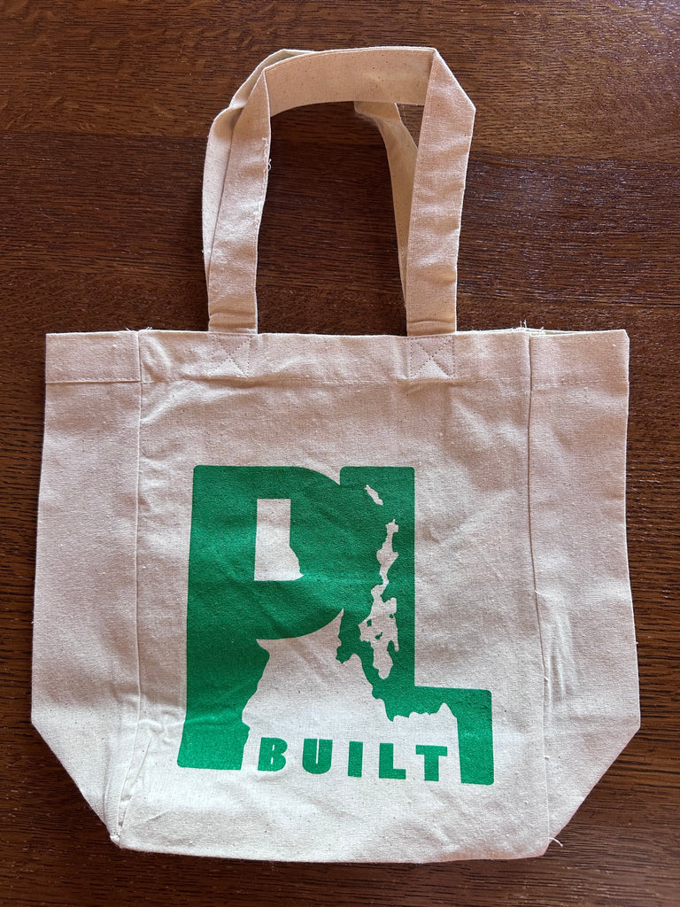 PL Built Tote Green Logo on both sides- cotton natural canvas 8”W x 10”H 12” Handles