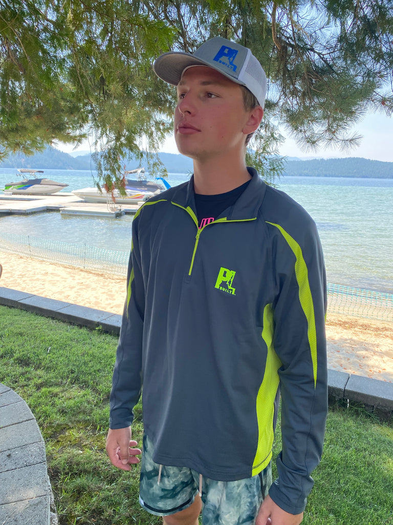 Sale! Men’s 1/2 Zip Sport-Tec Embroidered PL Built Grey/Lime Green Pullover