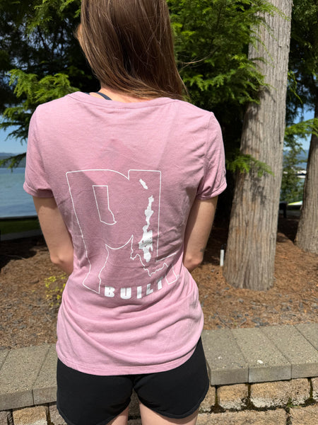 Women’s PL Built Classic Outline Wisteria Heathered Pink V-Neck T-Shirt
