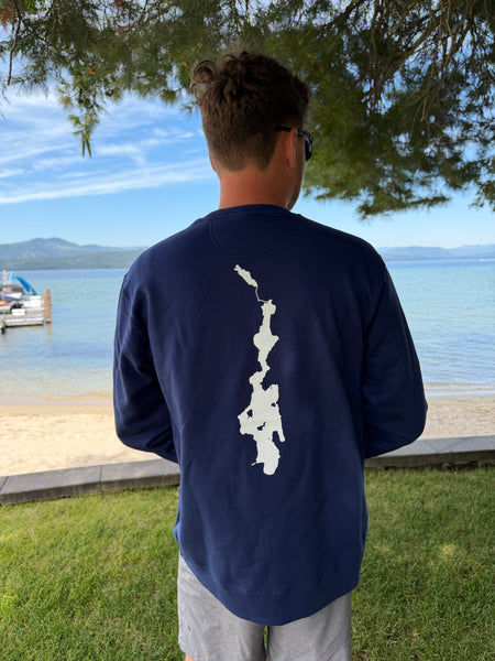 Crewneck Sweatshirt- Navy- PL Built Classic Outline on Front & Lake on Back