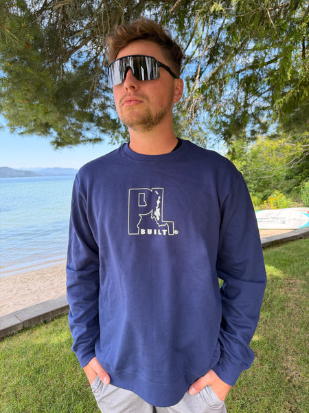 Crewneck Sweatshirt- Navy- PL Built Classic Outline on Front & Lake on Back