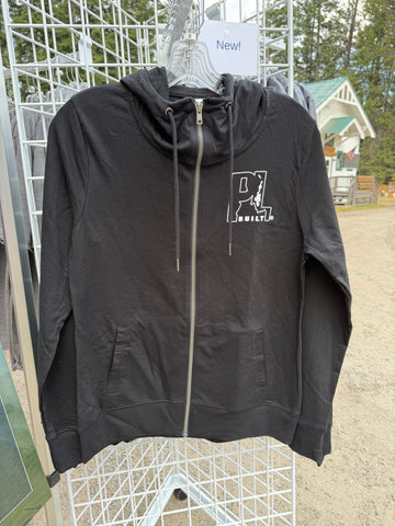 New! Women’s Black Full-Zip Hoodie PL Built Outline Logo on Front & Back-District Featherweight French Terry