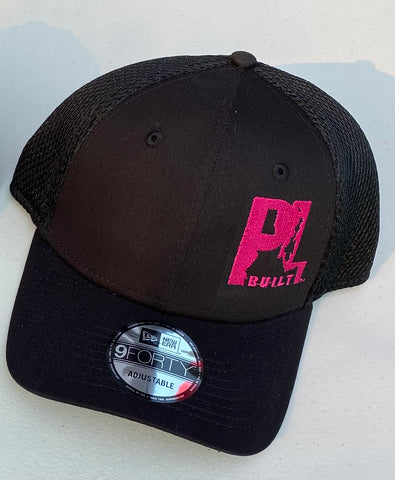Snap Back Hat: Black with Hot Pink stitching
